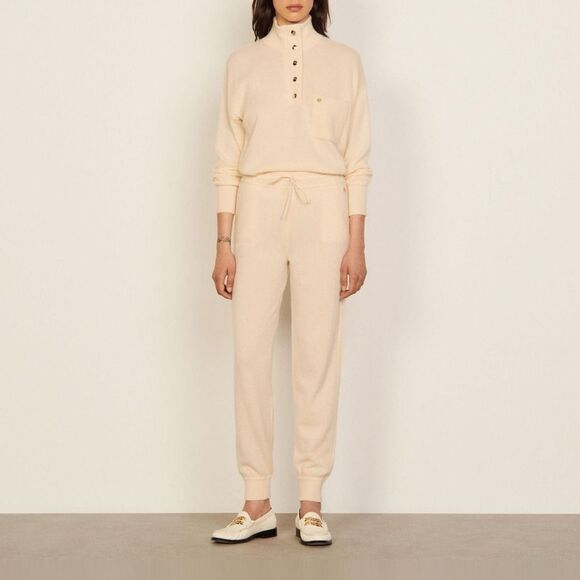 $310 Sandro Cashmere Ivory Cream Joggers Lounge Pants Large Women's 40 - Picture 5 of 8